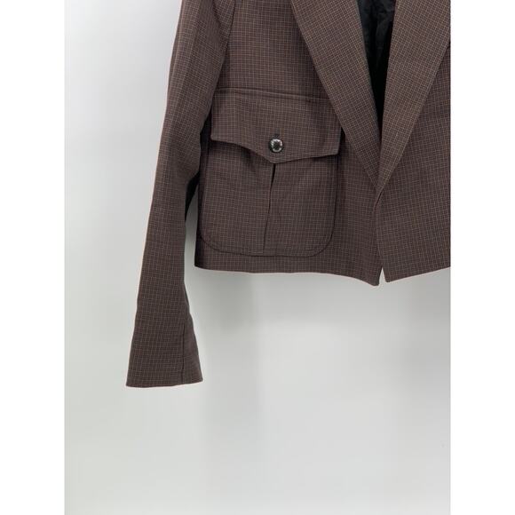 ZARA Women's Brown Gingham Open-Front Long Sleeve Cropped Blazer SZ S - Picture 9 of 12